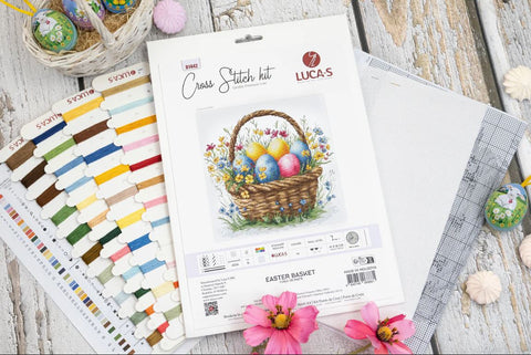 Luca-S Easter Basket Cross Stitch Kit 19x18cm, Zweigart Aida 16, 43 Colors