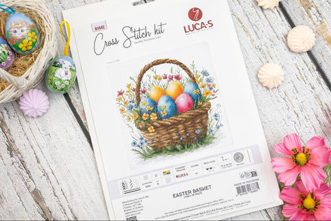 Luca-S Easter Basket Cross Stitch Kit 19x18cm, Zweigart Aida 16, 43 Colors