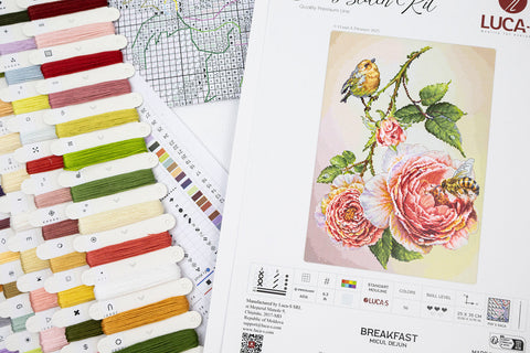 Luca-S Breakfast Cross Stitch Kit 25x35cm, Aida 16ct, 56 Colors, Needles Included