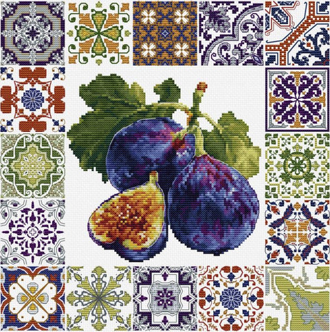 Luca-S Mediterranean Figs Mosaic Cross Stitch Kit 25.5cm, Aida 16ct