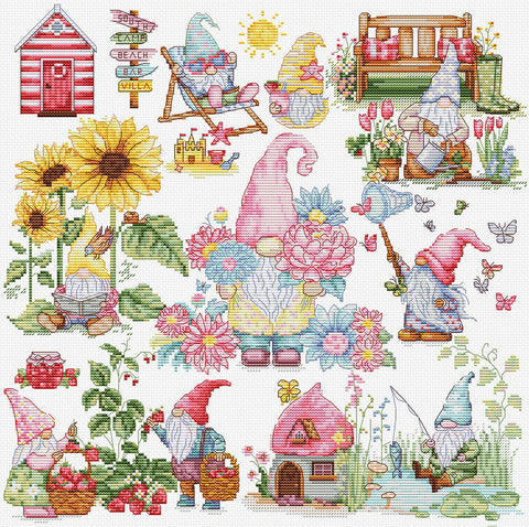Luca-S Gnome Story Counted Cross Stitch Kit 30x30cm Aida 16ct 51 Colors