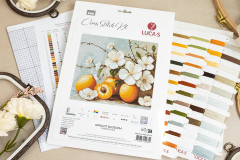 Luca-S Apricot Blossom Cross Stitch Kit 25.5x22cm Aida 16ct Zweigart Threads Needles