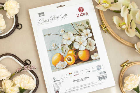 Luca-S Apricot Blossom Cross Stitch Kit 25.5x22cm Aida 16ct Zweigart Threads Needles
