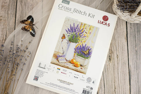 Luca-S Lavender Still Life Cross Stitch Kit 29x40cm Zweigart Aida 16ct 60 Colors