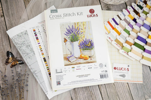 Luca-S Lavender Still Life Cross Stitch Kit 29x40cm Zweigart Aida 16ct 60 Colors