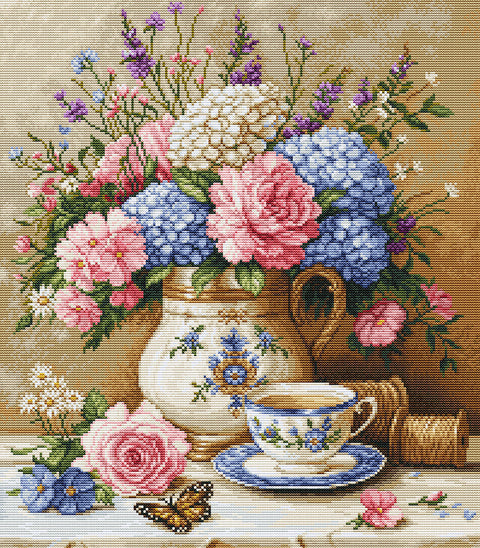Luca-S Floral Nostalgia Counted Cross Stitch Kit 32x36cm Aida 16ct 57 Colors