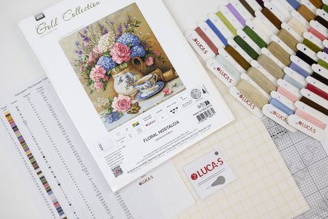 Luca-S Floral Nostalgia Counted Cross Stitch Kit 32x36cm Aida 16ct 57 Colors