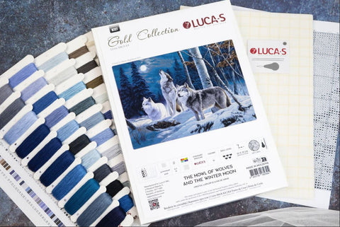 Luca-S Wolves & Winter Moon Counted Cross Stitch Kit Aida 16ct 52x35cm