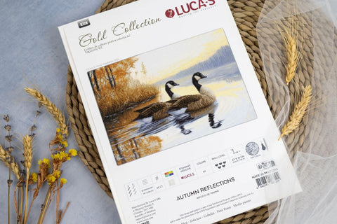 Luca-S Autumn Reflections Cross Stitch Kit 27x18cm, Zweigart Aida 16ct, 62 Colors