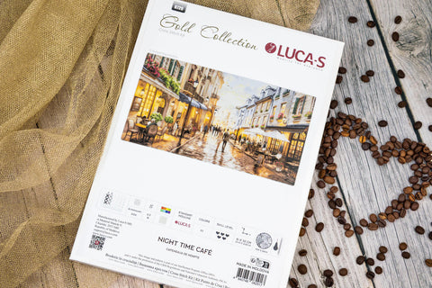 Luca-S Night Cafe Cityscape Cross Stitch Kit 61x32cm, Zweigart 16ct, 77 Colors