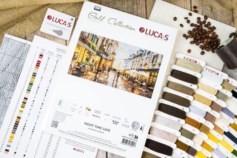 Luca-S Night Cafe Cityscape Cross Stitch Kit 61x32cm, Zweigart 16ct, 77 Colors