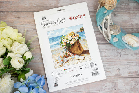Cross Stitch Kit Azure Beach 29×29 cm, Luca-S Zweigart Aida 16 Count, 53 Cotton Thread Colors, Nature Design