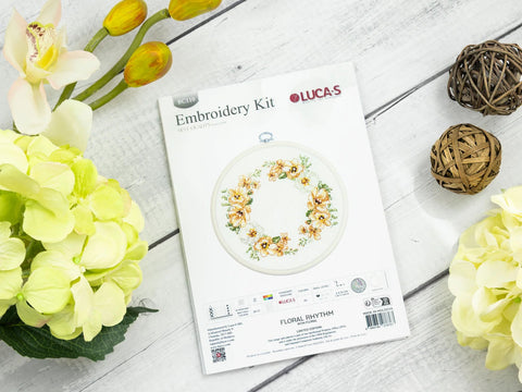 Luca-S Floral Rhythm Cross Stitch Kit with Hoop, 11x10 cm