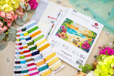 Luca-S Tropical Summer Cross Stitch Kit 43x29cm Aida Cotton, Threads & Needle