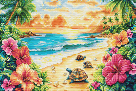 Luca-S Tropical Summer Cross Stitch Kit 43x29cm Aida Cotton, Threads & Needle