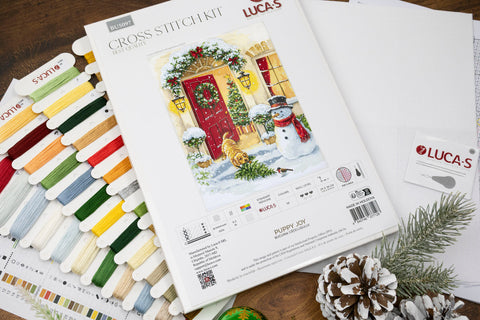 Luca-S Puppy Joy Counted Cross Stitch Kit 29x38cm Zweigart Aida 16 48 Colors