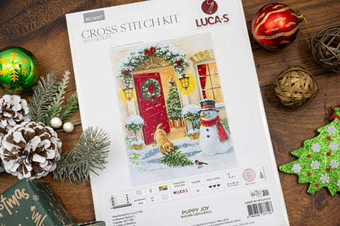 Luca-S Puppy Joy Counted Cross Stitch Kit 29x38cm Zweigart Aida 16 48 Colors
