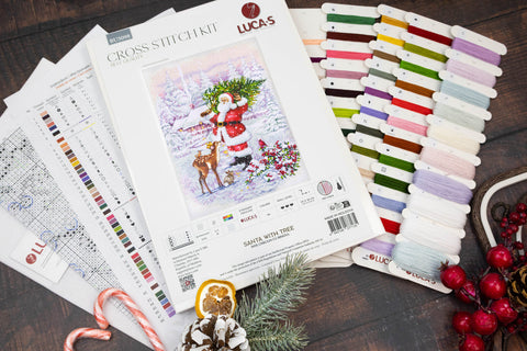 Luca-S Santa with Christmas Tree Cross Stitch Kit Aida 16, 29x38 cm (11.25x15)