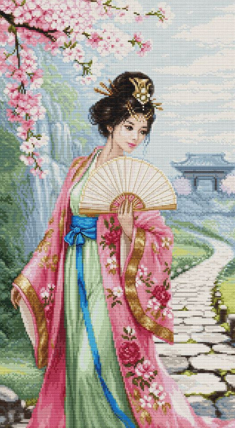 Luca-S Cherry Blossom Song Cross Stitch Kit 25.5x46cm Aida 16
