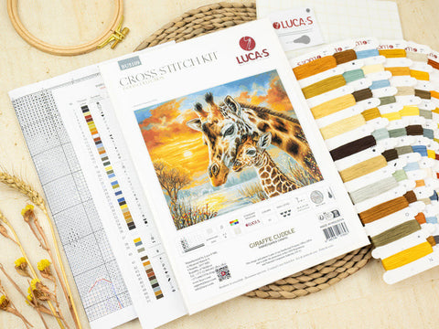 Luca-S Giraffe Embrace Cross Stitch Kit 35x29cm, 63 Colors, Zweigart Aida 16