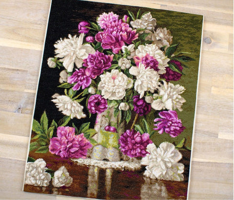 Luca-S Red & White Peonies Cross Stitch Kit on Aida with Cotton Threads