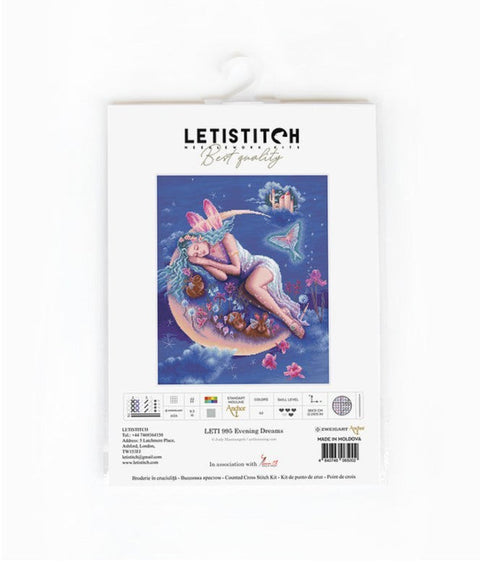 LetiStitch Evening Dreams Cross Stitch Kit, 38 x 31 cm, Zweigart Aida 16ct, Anchor and Madeira Threads