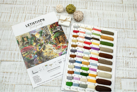 Early Evening in Avola Cross Stitch Kit, LetiStitch, 44 x 33 cm, Zweigart 16ct Aida, Anchor Cotton Threads