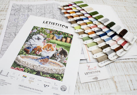 LetiStitch Cross Stitch Kit Splashing Up Some Fun, 29 x 34 cm, Zweigart Aida 16ct, 100% Cotton Anchor Threads, Advanced 4-Star Skill Level