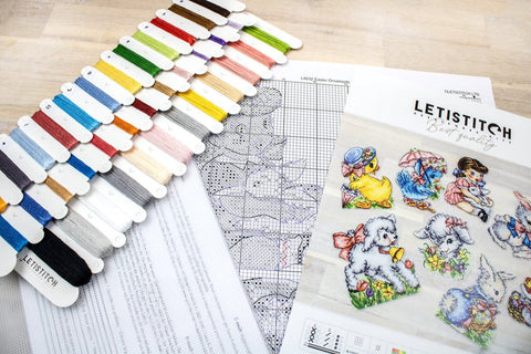 Cross Stitch Easter Ornaments Kit, Set of 8, LetiStitch, 14 Count Plastic Canvas, 11 x 8 cm Each, Anchor Cotton Threads