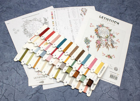 Spring Dreams Cross Stitch Kit with Beads, LetiStitch, 29x31 cm, Zweigart Aida 16ct Ivory, Anchor Cotton Threads