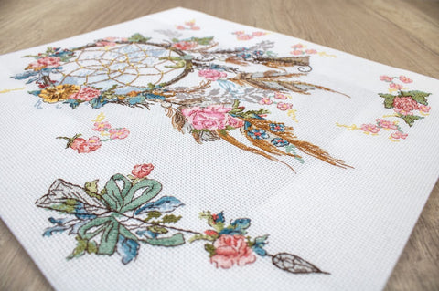 Spring Dreams Cross Stitch Kit with Beads, LetiStitch, 29x31 cm, Zweigart Aida 16ct Ivory, Anchor Cotton Threads