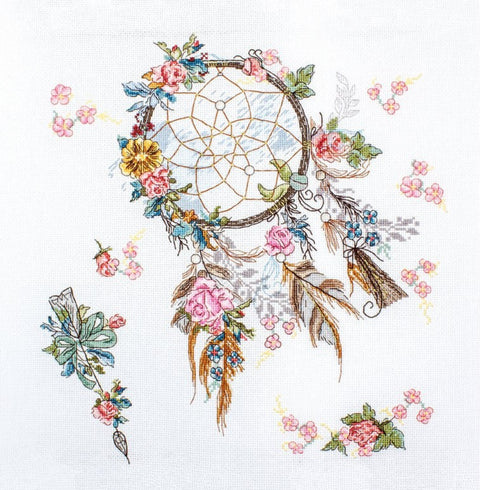 Spring Dreams Cross Stitch Kit with Beads, LetiStitch, 29x31 cm, Zweigart Aida 16ct Ivory, Anchor Cotton Threads
