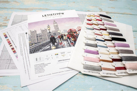 Westminster Bridge Cross Stitch Kit, LetiStitch Cities Collection, 12.5 x 9.1 in, Zweigart Aida 16ct, Anchor Cotton Threads