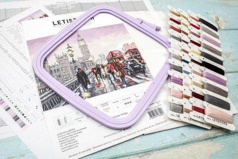 Westminster Bridge Cross Stitch Kit, LetiStitch Cities Collection, 12.5 x 9.1 in, Zweigart Aida 16ct, Anchor Cotton Threads