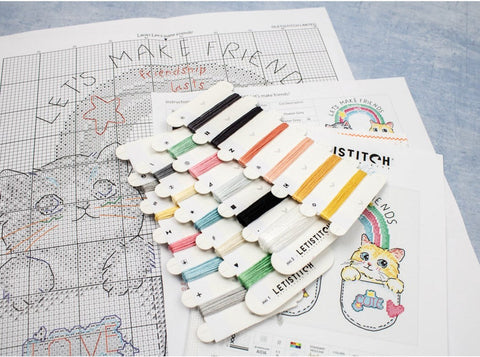 Cross Stitch Kit Let’s Make Friends, LetiStitch, 16 x 14 cm, Zweigart Aida 16ct, 100% Cotton Anchor Threads