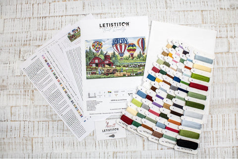 Up Up and Away Cross Stitch Kit, LetiStitch, 40 x 26 cm, Zweigart Aida 16ct, 100% Cotton Anchor Threads