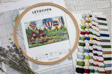 Up Up and Away Cross Stitch Kit, LetiStitch, 40 x 26 cm, Zweigart Aida 16ct, 100% Cotton Anchor Threads