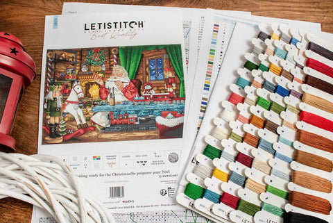 Christmas Cross Stitch Kit, Getting Ready for Christmas, LetiStitch, 42 x 30 cm, Zweigart Aida 16ct, Anchor Cotton Threads