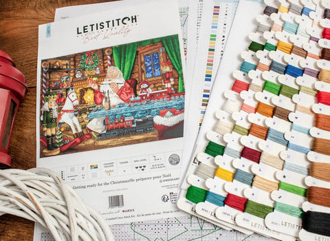 Christmas Cross Stitch Kit, Getting Ready for Christmas, LetiStitch, 42 x 30 cm, Zweigart Aida 16ct, Anchor Cotton Threads