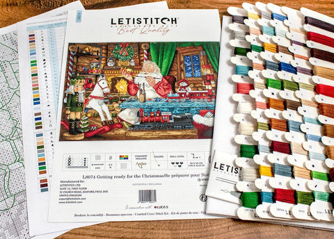 Christmas Cross Stitch Kit, Getting Ready for Christmas, LetiStitch, 42 x 30 cm, Zweigart Aida 16ct, Anchor Cotton Threads