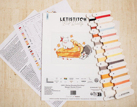 Cross Stitch Kit Eating Sleeping Stretching, 16 x 11 cm, LetiStitch, Aida 16ct, Anchor Cotton Threads, Luca-S, Intermediate, SLETIL8811