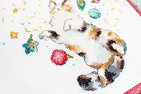 Cat’s Happiness Cross Stitch Embroidery Kit, LetiStitch, 15 x 11 cm, Zweigart Aida 16ct, Anchor Cotton Threads