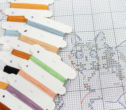 LetiStitch Winter Kitties Cross Stitch Kit, 21 x 13 cm, Zweigart Aida 16ct, Anchor Cotton Threads, Cat Design
