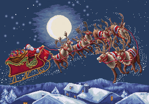 Christmas Cross Stitch Kit, Winter Night Flight Design, Letistitch, 51 x 35 cm, Aida Canvas, Threads, Needle and Pattern