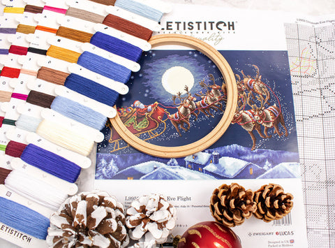 Christmas Cross Stitch Kit, Winter Night Flight Design, Letistitch, 51 x 35 cm, Aida Canvas, Threads, Needle and Pattern