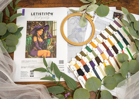 Cross Stitch Kit with Detailed Pattern, 23 x 29 cm, Zweigart Aida 16 ct, 100% Cotton, 42-Color Floss, Letistitch, People Theme