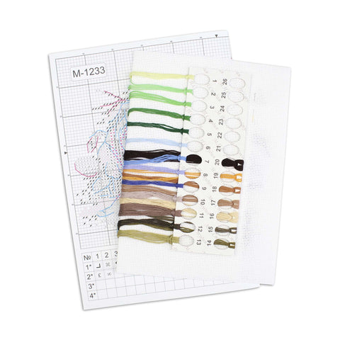 Cross Stitch Embroidery Kit, Forest Edge Landscape, MP Studia, 12×20 cm, Aida Canvas, Cotton Threads, Printed Pattern
