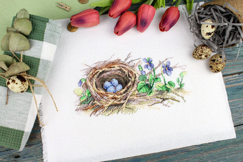 Cross Stitch Embroidery Kit, Forest Edge Landscape, MP Studia, 12×20 cm, Aida Canvas, Cotton Threads, Printed Pattern