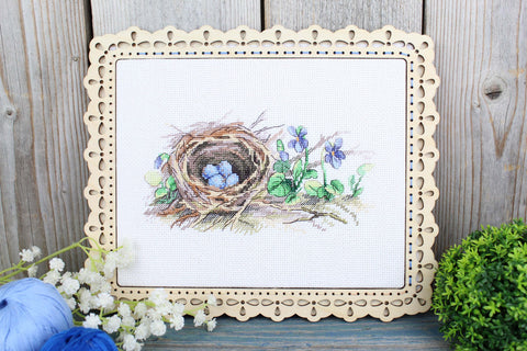 Cross Stitch Embroidery Kit, Forest Edge Landscape, MP Studia, 12×20 cm, Aida Canvas, Cotton Threads, Printed Pattern