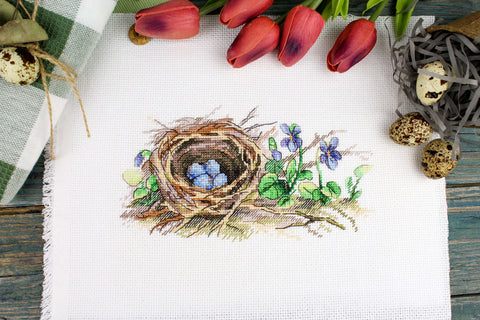 Cross Stitch Embroidery Kit, Forest Edge Landscape, MP Studia, 12×20 cm, Aida Canvas, Cotton Threads, Printed Pattern